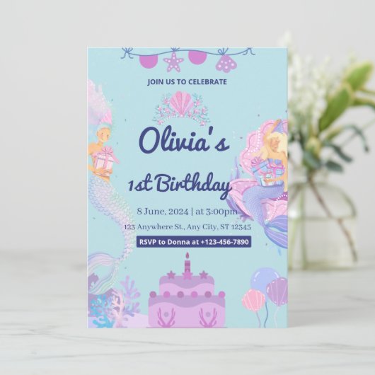 マーメイドアンダーシーワンバースデー招待状 招待状 (スタンド正面)