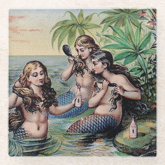 マーメイドアンティーク魔法航海の海 ガラスコースター (正面)