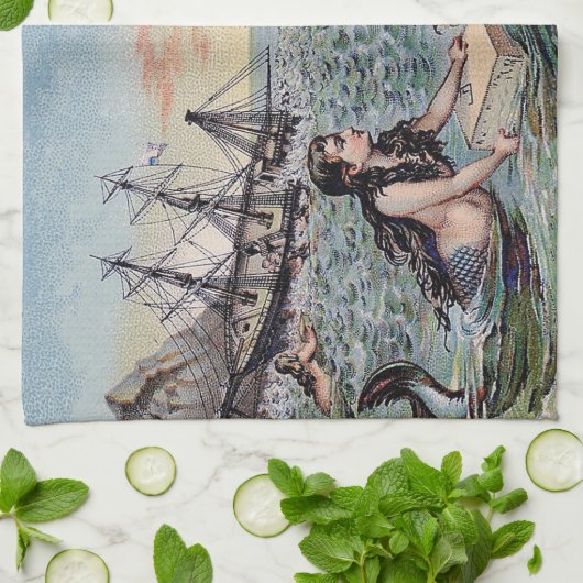 マーメイドアンティーク魔法航海の海 キッチンタオル (折り畳み)