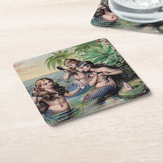 マーメイドアンティーク魔法航海の海 スクエアペーパーコースター (アングル)