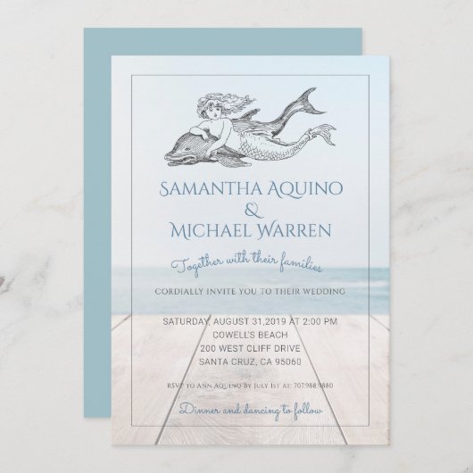 マーメイドアンドドルフィンビーチ結婚式招待状 招待状 (正面/裏面)