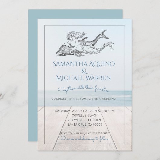 マーメイドアンドドルフィンビーチ結婚式 招待状 (正面/裏面)