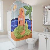 マーメイドアンドパームツリー抽象芸術アート シャワーカーテン (インサイチュ)