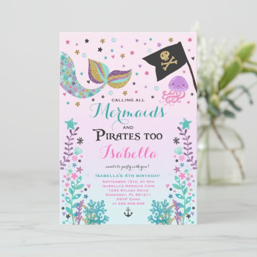 マーメイドアンド海賊誕生日招待状 招待状 (スタンド正面)