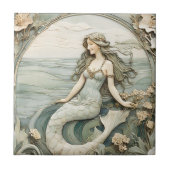 マーメイドアールヌーボーフェイクレリーフ、 浮き彫りミント海シー タイル (正面)