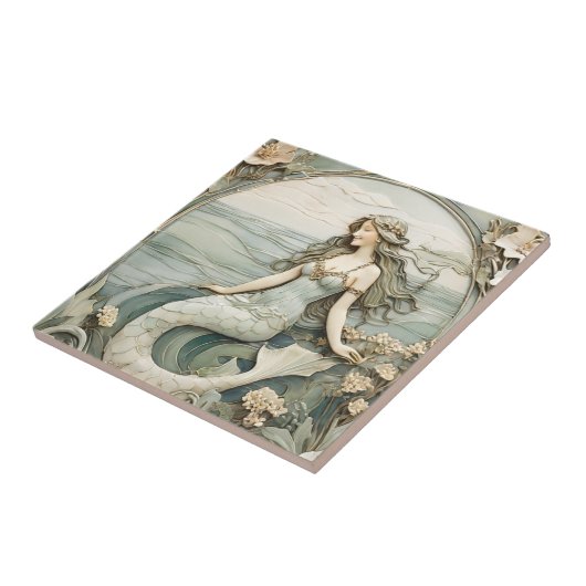 マーメイドアールヌーボーフェイクレリーフ、 浮き彫りミント海シー タイル (側面)
