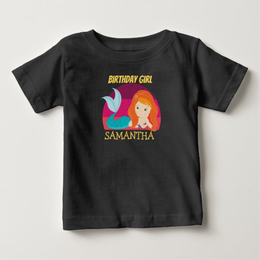 マーメイドイエロー誕生日Tシャツ ベビーTシャツ (正面)