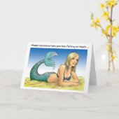 マーメイドインおもしろい魚釣り誕生日 カード (黄色い花)
