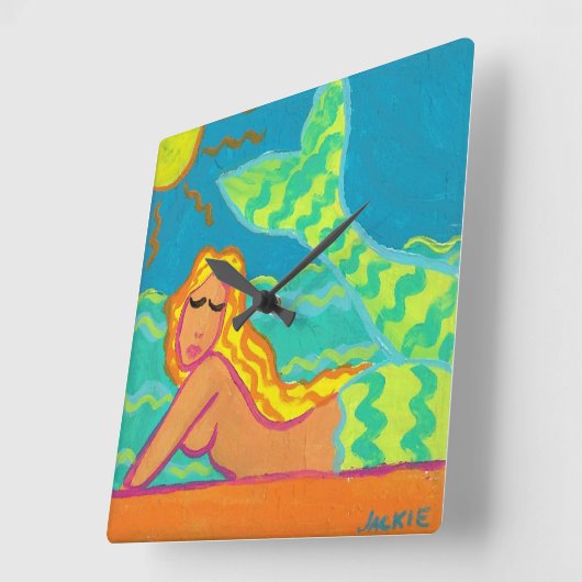 マーメイドインザサンシャイン絵画抽象芸術ズスクエアW スクエア壁時計 (傾斜)