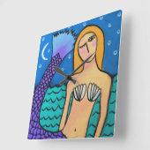 マーメイドインザムーンライト抽象芸術アートスクエアウォール スクエア壁時計 (傾斜)