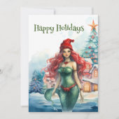 マーメイドウォーターカラークリスマスホリデー シーズンカード (正面)