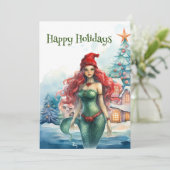 マーメイドウォーターカラークリスマスホリデー シーズンカード (スタンド正面)