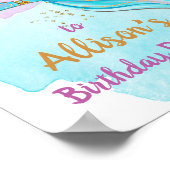 マーメイドウォーターカラーテールティール（緑がかった色）ガール誕生日歓迎 ポスター (角)