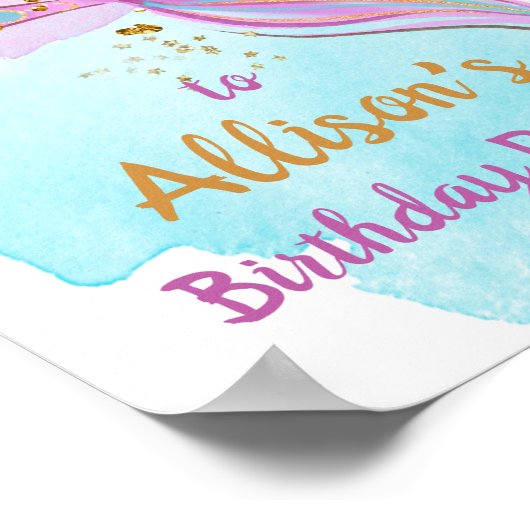 マーメイドウォーターカラーテールピンクガール誕生日へようこそ ポスター (角)