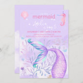 マーメイドウォーターカラーバースデーパーティー 招待状 (正面/裏面)
