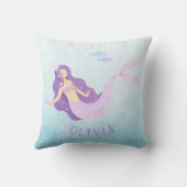 マーメイドウォーターカラーパープルキュートガール誕生日 クッション (裏面)