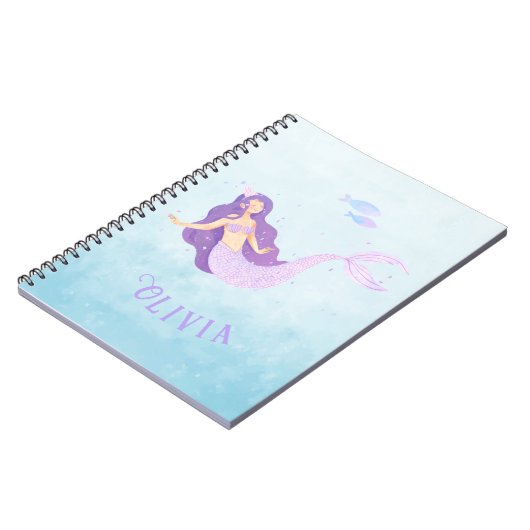 マーメイドウォーターカラーパープルキュートガール誕生日 ノートブック (左側)