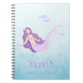 マーメイドウォーターカラーパープルキュートガール誕生日 ノートブック (正面)