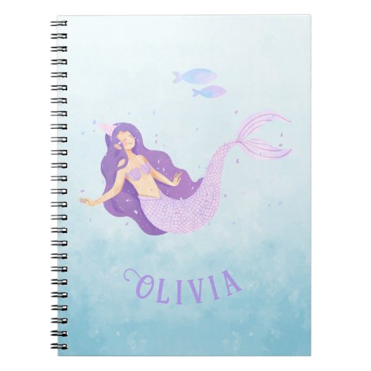 マーメイドウォーターカラーパープルキュートガール誕生日 ノートブック (正面)