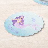 マーメイドウォーターカラーパープルキュートガール誕生日 ペーパーコースター (アングル)