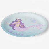 マーメイドウォーターカラーパープルキュートガール誕生日 ペーパープレート (アングル)