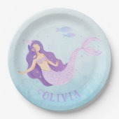 マーメイドウォーターカラーパープルキュートガール誕生日 ペーパープレート (正面)
