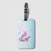 マーメイドウォーターカラーパープルキュートガール誕生日 ラゲッジタグ (正面縦)