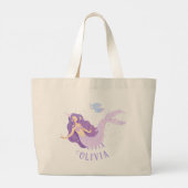 マーメイドウォーターカラーパープルキュートガール誕生日 ラージトートバッグ (裏面)