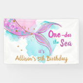 マーメイドウォーターカラーピンクガール誕生日背景禁止 横断幕 (横)