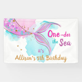 マーメイドウォーターカラーピンクガール誕生日背景禁止 横断幕