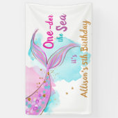 マーメイドウォーターカラーピンクガール誕生日背景禁止 横断幕 (縦)