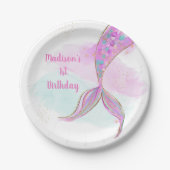 マーメイドウォーターカラーピンクパープル誕生日 ペーパープレート (正面)