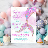 マーメイドウォーターカラーピンクパープル誕生日 招待状