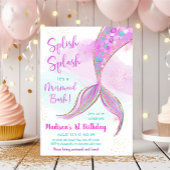 マーメイドウォーターカラーピンクパープル誕生日 招待状