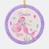 マーメイドウォーターカラーピンク&パープルキープサケ セラミックオーナメント (正面)