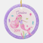 マーメイドウォーターカラーピンク&パープルキープサケ セラミックオーナメント (裏面)