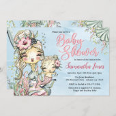 マーメイドウォーターカラーベビーシャワー招待状 招待状 (正面/裏面)