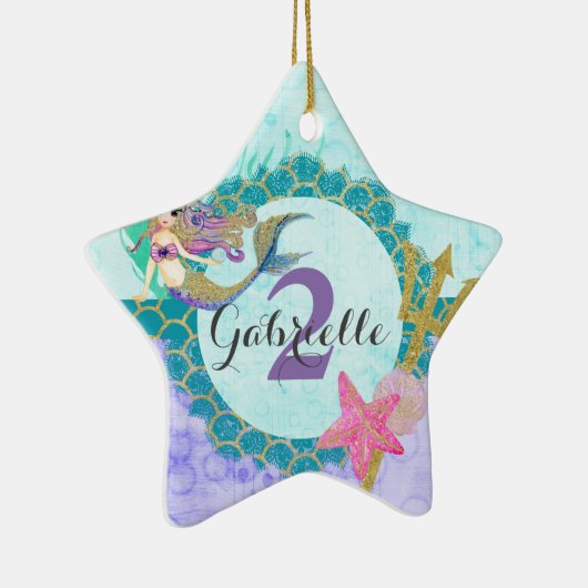 マーメイドウォーターカラー名&エイジベビーガール誕生日 セラミックオーナメント (右)