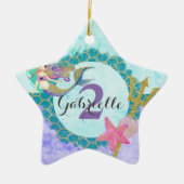 マーメイドウォーターカラー名&エイジベビーガール誕生日 セラミックオーナメント (正面)