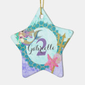 マーメイドウォーターカラー名&エイジベビーガール誕生日 セラミックオーナメント (左)