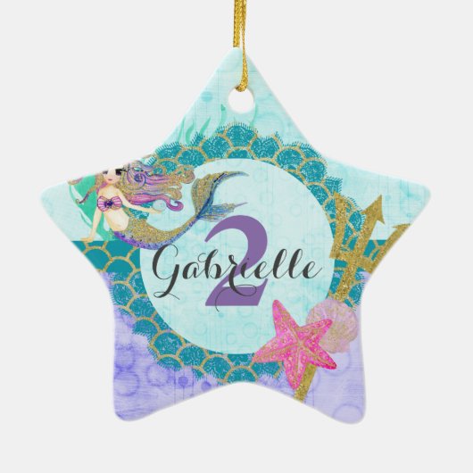 マーメイドウォーターカラー名&エイジベビーガール誕生日 セラミックオーナメント (裏面)