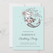 マーメイドウォーターカラー誕生日招待状 招待状 (正面)