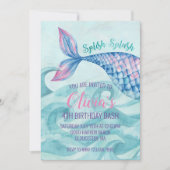 マーメイドウォーターカラー誕生日 招待状 (正面)