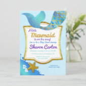 マーメイドウォーターカラー金ゴールドベビーシャワー招待状 招待状 (スタンド正面)