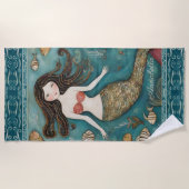 マーメイドウォーターパーソナライズされたカラー ビーチタオル (正面)