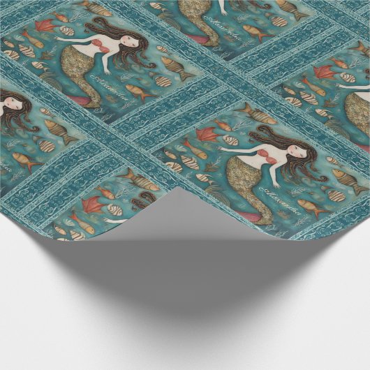 マーメイドウォーターパーソナライズされたカラー ラッピングペーパー (角)