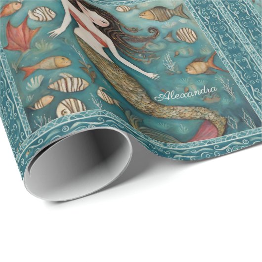 マーメイドウォーターパーソナライズされたカラー ラッピングペーパー (ロールコーナー)