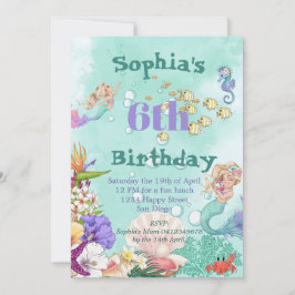 マーメイドエイジカワイグリーンザシーモード誕生日 招待状