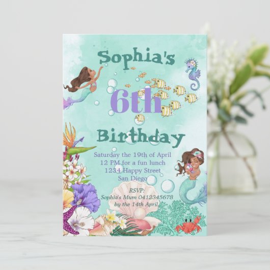 マーメイドエイジダークヘアザシーズ誕生日 招待状 (スタンド正面)