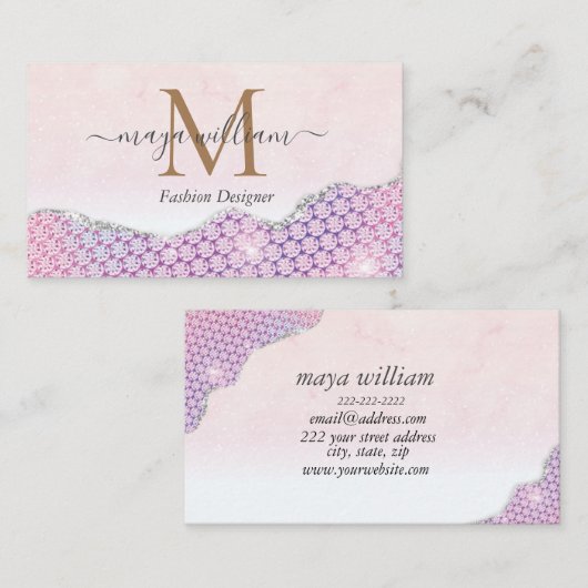 マーメイドエレガントエッジピンクグリッターアゲート コーリングカード (正面/裏面)